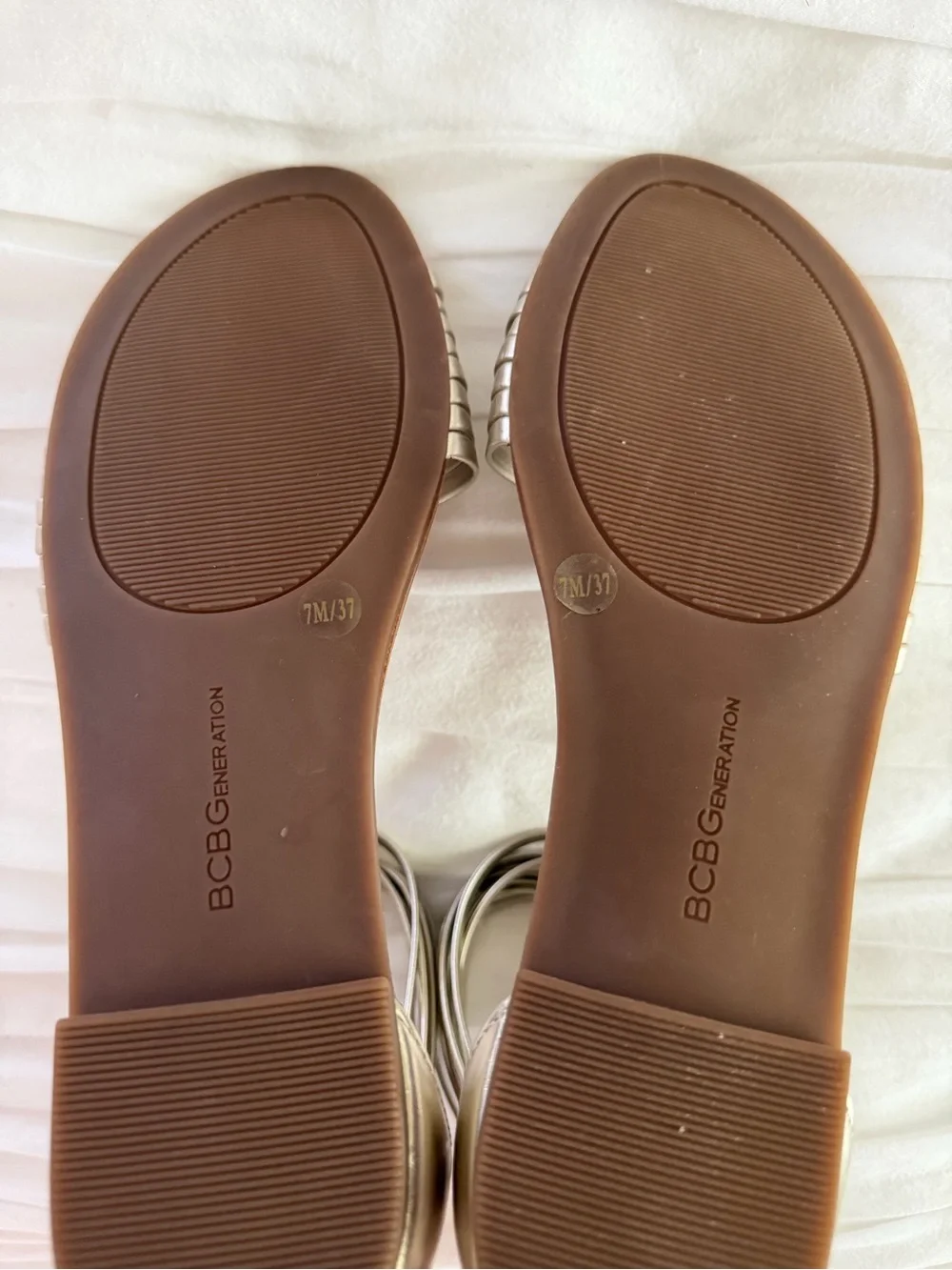 BCBGeneration Metallic Gold Strappy Ankle Zip Sandals Size 7 New